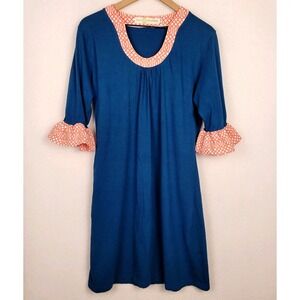 Tracy Negoshian Blue Dress with Coral Trim